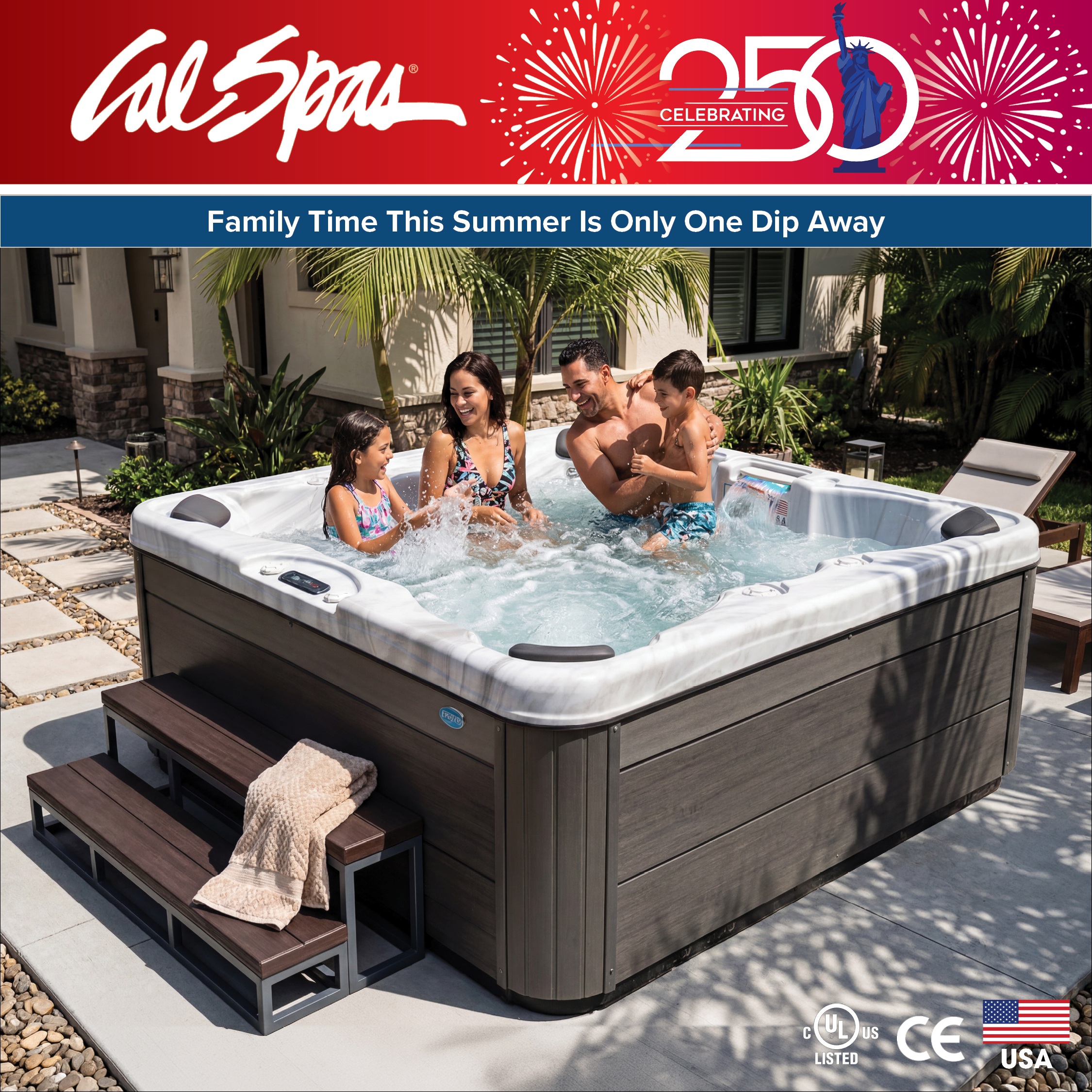 Calspas hot tub being used in a family setting - Santee